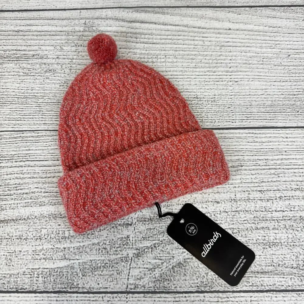 Allbirds Smallbirds Toddler Coral & Purple 100% Merino Wool Pom Beanie Size S/M